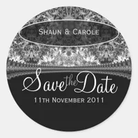 Visionary Damask Grey Black Save the Date Sticker