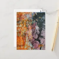 Tree Mixed Media Collage Pink Orange Blue Black Postcard