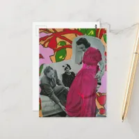 circa 1939 Pajama Model Lady Mixed Media Collage Postcard