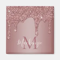 Rose Gold Dripping Glitter Monogram Magnet