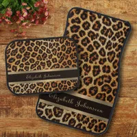 Stylish Leopard Animal Print Pattern Gold Stripe Car Floor Mat