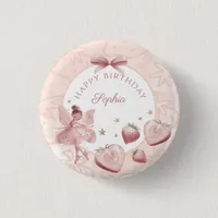 Sweet As A Strawberry Fairy Girl Birthday Welcome Button