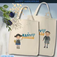 Happy Hanukkah Jewish Girl & Boy Tote Bag