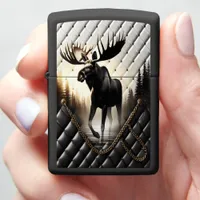 Elegant Black and White Moose Leather Art Zippo Lighter