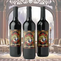 Golden frame with red roses, gothic style photo  wine label