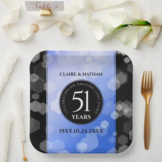 Elegant 51st Sapphire Wedding Anniversary Paper Plates