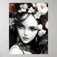The Lady With Flowers In Her Hair Poster