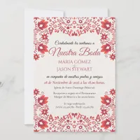Red Floral Traditional Folk Art Spanish Wedding Invitation
