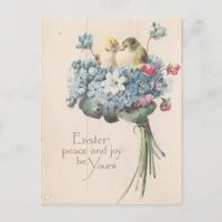 Adorable Vintage Easter Birds and Flowers Holiday Postcard