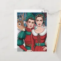 Reindeer and Two Elves Postcard