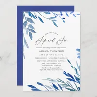 Watercolor Navy Indigo Leaves Sip and See Party Invitation