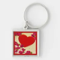 Roses and Heart Frame Add Your Photo Keychain