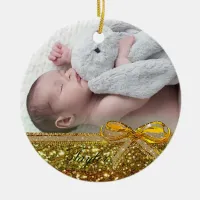 Gold Ribbon & Bow Baby Photo Ornament Keepsake