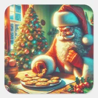 Vintage Christmas Santa Eating Cookies   Square Sticker