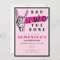 Bad Two The Bone Pink Skeleton Hand 2nd Birthday Invitation