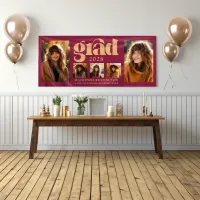 Modern Burgundy Gold Graduation Photo Collage  Banner