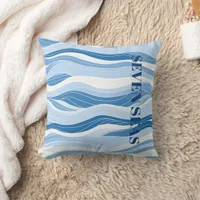 Light blue waves ocean text modern coastal throw pillow