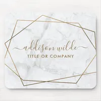 Gold Geometric White Marble Business Mouse Pad