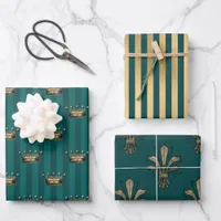 Turquoise - Teal and Gold Paris Theme Wrapping Paper Sheets