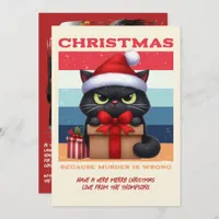 Vintage Retro Funny Cat Retro Christmas Photo Holiday Card