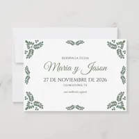 Talavera Green Floral Minimalist Spanish Wedding Save The Date