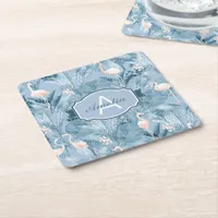 Flamingo Orchid Tropical Pattern Blue ID868 Square Paper Coaster