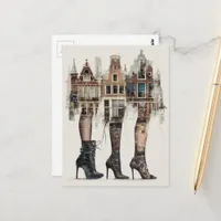 These Houses Have Legs Collage Retro Postcard