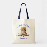 I Love to Read with Cute Kitten Tote Bag