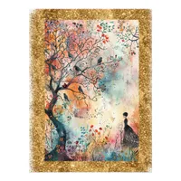 *~  AP95 Whimsical Watercolor Art Nature Glitter Photo Print