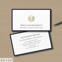 Modern Geometric Logo Navy Blue Border Business Card