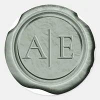 Faux Wax Wedding Initials Sage ID967 Classic Round Sticker