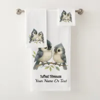 Bold Curious Tufted Titmouse Bath Towel Set