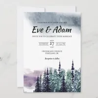 Moody Pine Forest Fog Watercolor Winter Wedding Invitation