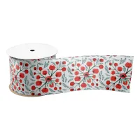 Winter Foliage Holly Berries Botanical Satin Ribbon