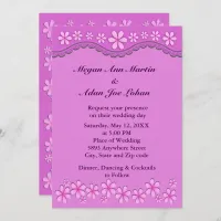 Purple Six Petal Pink Flowers Wedding Invitation