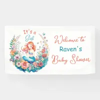 Mermaid Themed Floral Girl's Baby Shower Banner