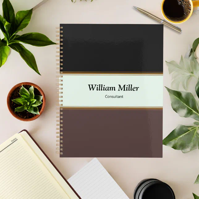 Modern Minimalist Black Brown Stripes Planner