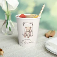 Watercolor Vintage Brown Teddy Bear Baby Shower Paper Cups