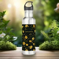 Elegant Yellow Buttercup Flower Pattern Stainless Steel Water Bottle