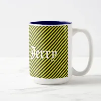 Thin Black and Yellow Diagonal Stripes Two-Tone Coffee Mug