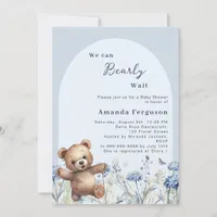 We can bearly wait blue teddy boy  Baby Shower Invitation