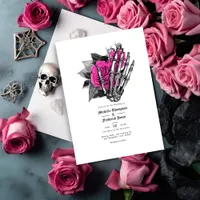 Hot-Pink Floral Gothic Wedding QR Code Invitation