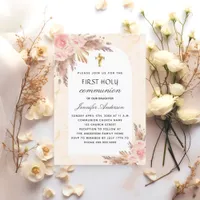 Pampas grass rose arch first holy communion invitation