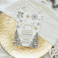 Winter Seventy Birthday Invitation Gold and Silver