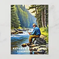 *~* Man Fishing Stream AP49 Senior Stream Postcard