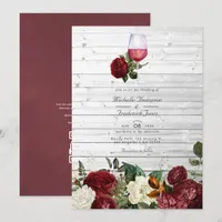 Burgundy Floral QR Code RSVP Wine Tasting Wedding Invitation