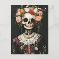 Human Skeleton in the Floral Boho Crown Postcard