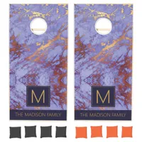 Simply Marble Monogram Purple and Gold ID672 Cornhole Set