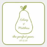 "The Perfect Pear" Whimsical Chic Wedding Shower  Square Sticker