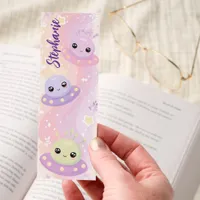 Cute Alien Spaceships Pastel Kawaii Personalized Bookmarks